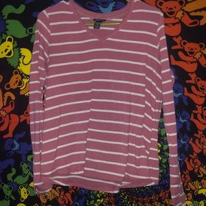 Pink and white stripped long sleeved shirt